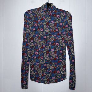 Isabel Marant Women’s Lizyela Paisley Turtleneck Top Blue Pink Size 36 Small